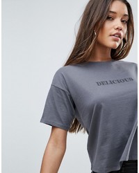 Женская темно-серая футболка с круглым вырезом с принтом от Asos