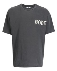 Мужская темно-серая футболка с круглым вырезом с украшением от Bode