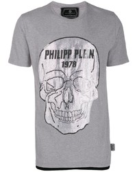 Мужская темно-серая футболка с круглым вырезом с украшением от Philipp Plein