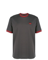 Мужская темно-серая футболка с круглым вырезом с украшением от Prada