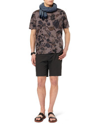 Мужская темно-серая футболка с круглым вырезом с цветочным принтом от Gucci