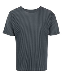 Мужская темно-серая футболка с круглым вырезом от Homme Plissé Issey Miyake