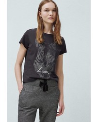 Женская темно-серая футболка с круглым вырезом от Mango