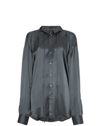 Темно-серая шелковая блуза на пуговицах