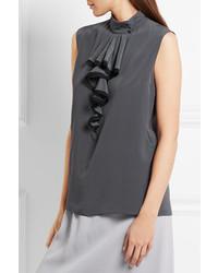 Темно-серая шелковая блузка с рюшами от Prada