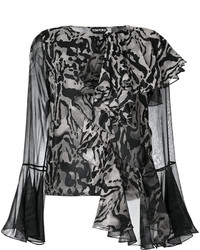 Темно-серая шелковая блузка с рюшами от Tom Ford