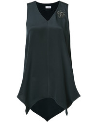 Темно-серая шелковая блузка с украшением от Brunello Cucinelli