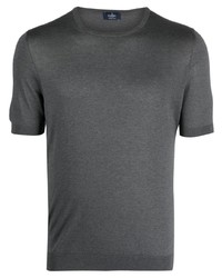Темно-серая шелковая вязаная футболка с круглым вырезом