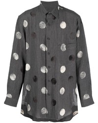 Мужская темно-серая шелковая рубашка с длинным рукавом в горошек от Yohji Yamamoto