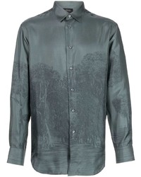 Мужская темно-серая шелковая рубашка с длинным рукавом с принтом от Brioni