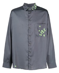 Мужская темно-серая шелковая рубашка с длинным рукавом с принтом от DUOltd