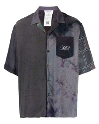 Мужская темно-серая шелковая рубашка с длинным рукавом с цветочным принтом от Marine Serre