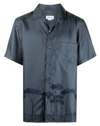 Темно-серая шелковая рубашка с коротким рукавом с принтом