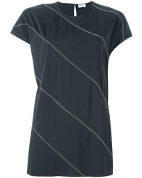 Женская темно-серая шелковая футболка в горизонтальную полоску от Brunello Cucinelli