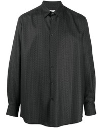 Мужская темно-серая шерстяная рубашка с длинным рукавом с принтом от Valentino