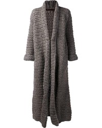 Женское темно-серое вязаное пальто