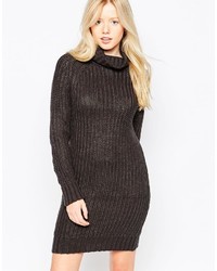 Темно-серое вязаное платье-свитер