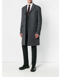 Темно-серое длинное пальто в клетку от Prada