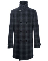 Темно-серое длинное пальто в шотландскую клетку от Paul Smith