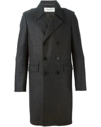 Темно-серое длинное пальто в шотландскую клетку от Saint Laurent