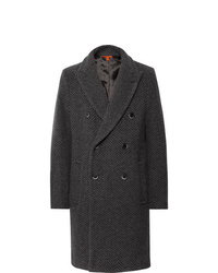 Темно-серое длинное пальто с узором "в ёлочку" от Barena