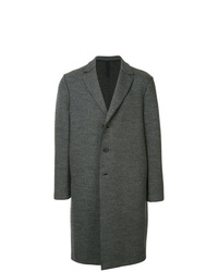 Темно-серое длинное пальто с узором "в ёлочку" от Harris Wharf London