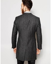 Темно-серое длинное пальто с узором "в ёлочку"