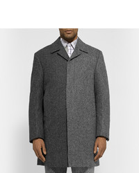 Темно-серое длинное пальто с узором "в ёлочку" от Thom Browne