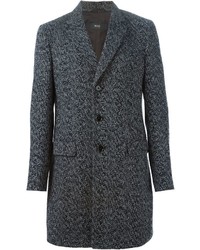 Темно-серое длинное пальто с узором "в ёлочку" от Hugo Boss