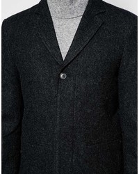Темно-серое длинное пальто с узором "в ёлочку" от Selected