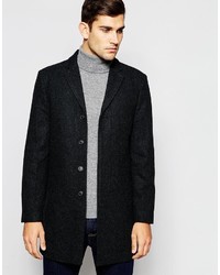Темно-серое длинное пальто с узором "в ёлочку" от Selected