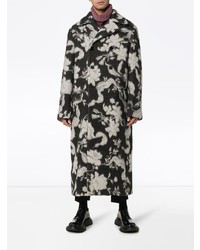 Темно-серое длинное пальто с цветочным принтом от Jil Sander
