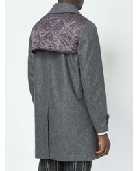 Темно-серое длинное пальто с цветочным принтом от Undercover