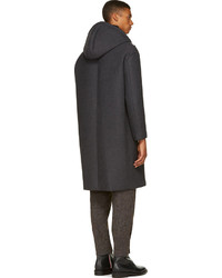 Темно-серое длинное пальто от Miharayasuhiro
