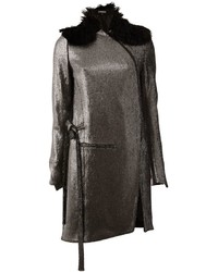 Женское темно-серое кожаное пальто от Ann Demeulemeester