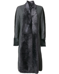 Женское темно-серое кожаное пальто от Lorena Antoniazzi