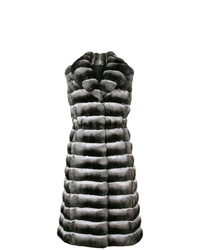 Темно-серое меховое пальто без рукавов от Liska