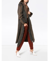 Женское темно-серое пальто c бахромой от Etro