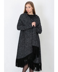 Женское темно-серое пальто c бахромой от Lea Vinci