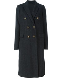 Женское темно-серое пальто в вертикальную полоску от Brunello Cucinelli