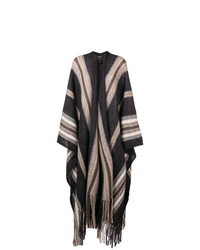 Темно-серое пальто-накидка c бахромой