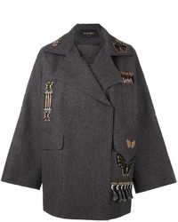 Женское темно-серое пальто с вышивкой от Valentino