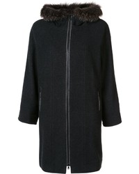 Темно-серое пальто с меховым воротником от Brunello Cucinelli