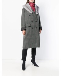 Темно-серое пальто с меховым воротником от Prada