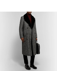 Мужское темно-серое пальто с меховым воротником от Dunhill