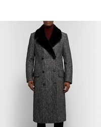 Мужское темно-серое пальто с меховым воротником от Dunhill
