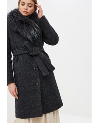 Темно-серое пальто с меховым воротником от Rosso Style