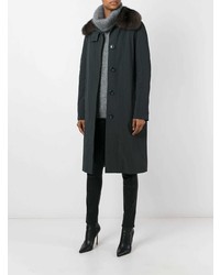 Темно-серое пальто с меховым воротником от Liska