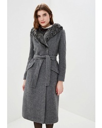 Темно-серое пальто с меховым воротником от Style national
