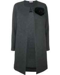 Темно-серое пальто с цветочным принтом